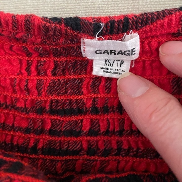 Garage Red and Black Plaid Shoulder-less CropTop size XS - Picture 4 of 10